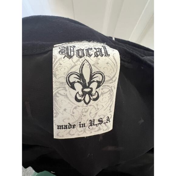 Vocal Cross Short Sleeve Top with Sheer Upper Layer + Studded Sleeves Small - Picture 6 of 8